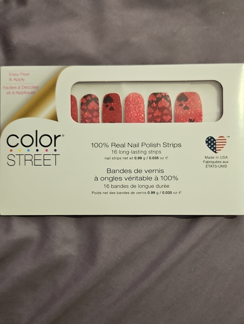 Color Street Coral Pink Glitter Heart Nail Strips